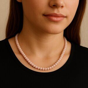 La Soula 925 Pink Opal Beaded Necklace Gold Vermeil Gemstone Layering Jewelry